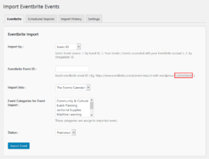 Import Eventbrite events by Event ID.