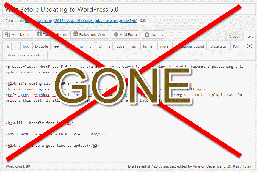 TinyMCE is going away in WordPress 5.0