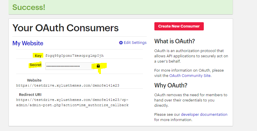 Your OAuth Consumers image
