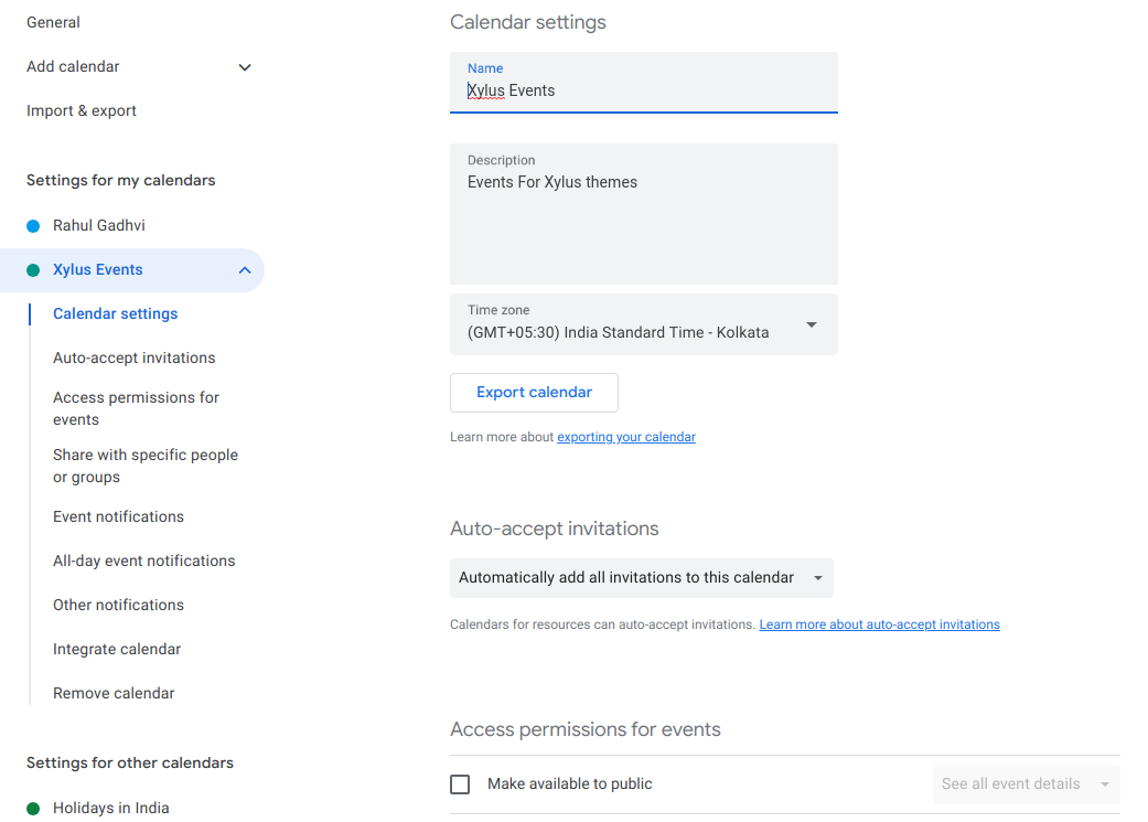 google calender settings
