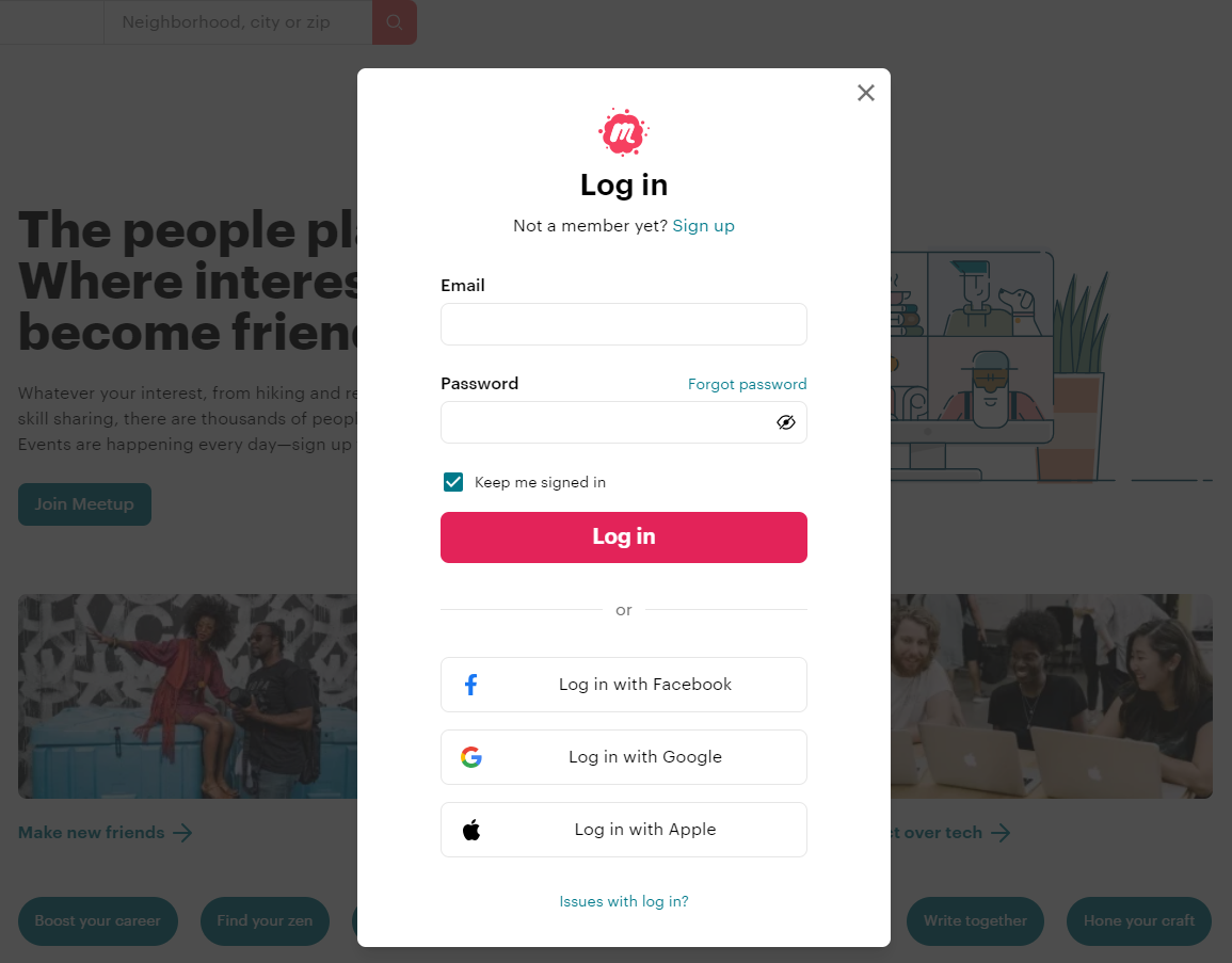 login form meetup