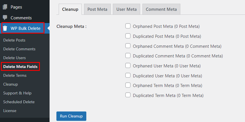 access wp bulk delete meta fields