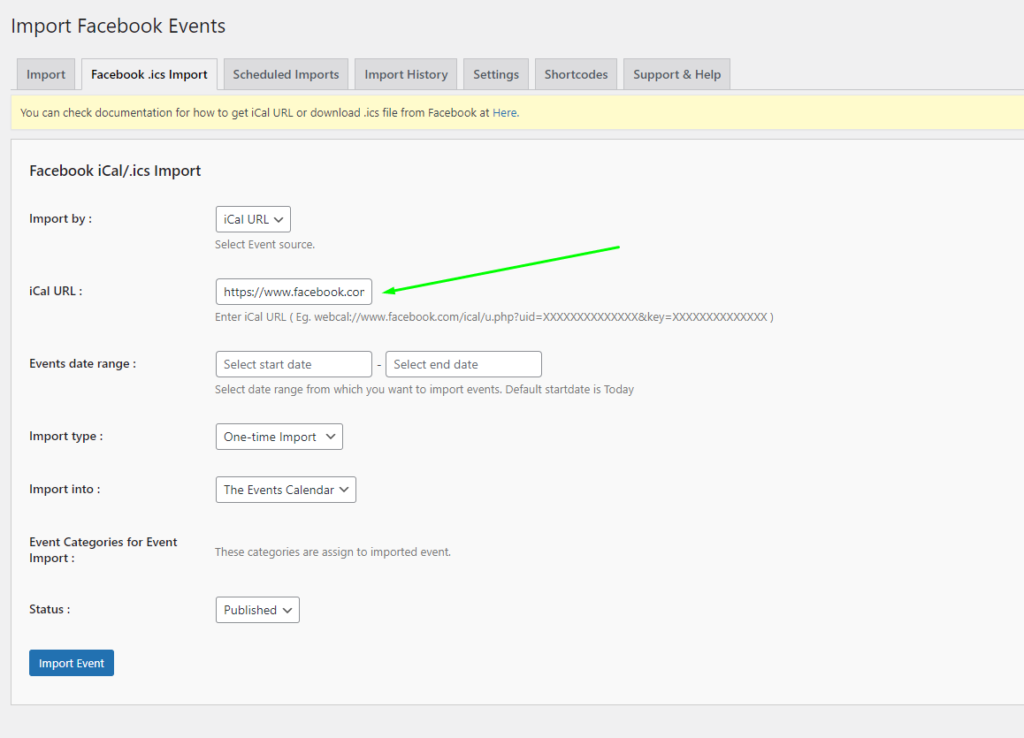 ical import in import social events