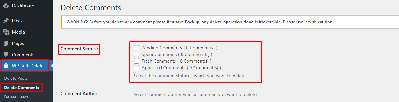 Clear WordPress Comments