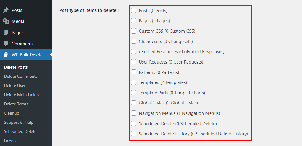 select post type you want to delete