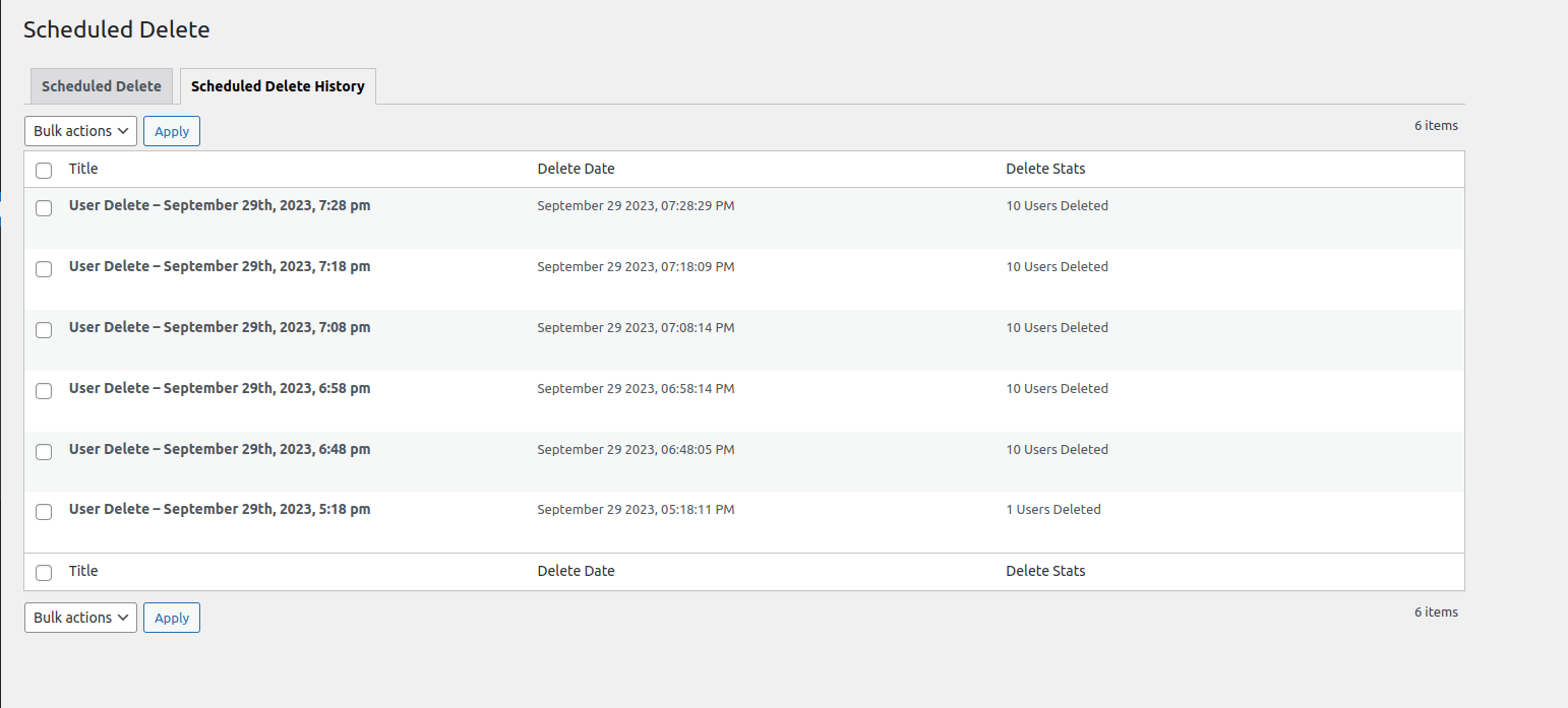 scheduled delete history