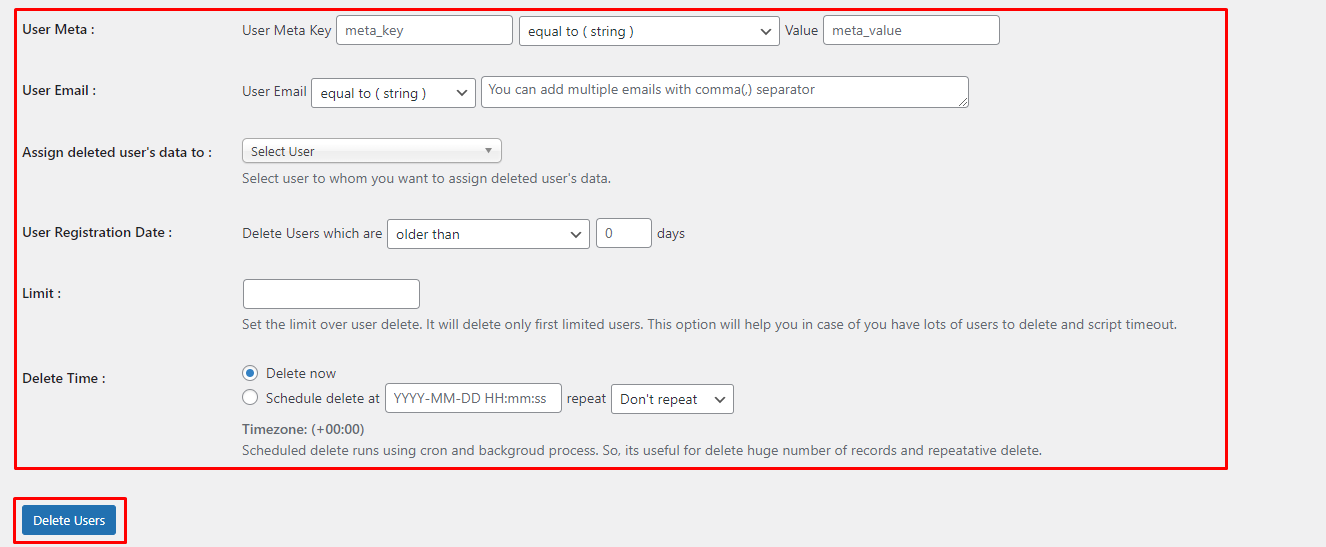 other filter to delete users